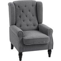 HOMCOM Wingback Accent Chair, Retro Upholstered Button Tufted Occasional Chair for Living Room and Bedroom, Charcoal Grey