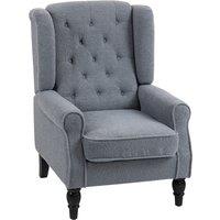 HOMCOM Wingback Accent Chair, Retro Upholstered Button Tufted Occasional Chair for Living Room and Bedroom, Grey