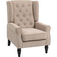 HOMCOM Wingback Accent Chair, Retro Upholstered Button Tufted Occasional Chair for Living Room and Bedroom, Beige