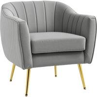 HOMCOM Velvet-Feel Shell Back Accent Chair - Grey