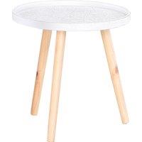 HOMCOM Elegant Flower Etched Side Table with Saucer Top, Wood Legs, for Living Room Bedroom, Coffee End Table, White Aosom UK