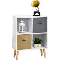 HOMCOM Freestanding 4 Cube Storage Cabinet Unit w/ 2 Fabric Drawers Handles Home Office Organisation Shelves Furniture 54.5L x 24W x 69.5H cm
