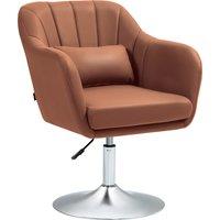HOMCOM Swivel Accent Chair for Living Room Contemporary Vanity Armchair with Adjustable Height Thick Cushion Lumbar Support Armrest Brown Aosom UK