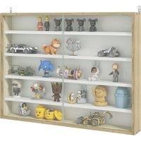 HOMCOM 5-Tier Wall Display Shelf Unit Cabinet w/ 4 Adjustable Shelves Glass Doors Home Office Ornaments 60x80cm Natural Aosom UK