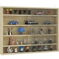 HOMCOM 5-Tier Wall Display Shelf Unit Cabinet w/ 4 Adjustable Shelves Glass Doors Home Office Ornaments 60x80cm Oak Aosom UK