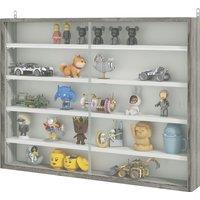 HOMCOM 5-Tier Wall Display Shelf Unit Cabinet w/ 4 Adjustable Shelves Glass Doors Home Office Ornaments 60x80cm Grey Wood Grain