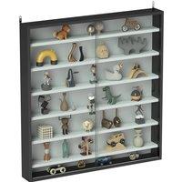 HOMCOM 7-Tier Wall Display Shelf Unit Cabinet w/ 6 Adjustable Shelves Glass Doors Home Office Ornaments 83x80cm, Black and White