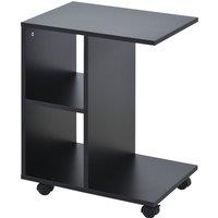 HOMCOM C-Shape End Table Unique Storage Unit w/ 2 Shelves 4 Wheels Freestanding Home Office Furniture Cabinet Square Studio Black Aosom UK