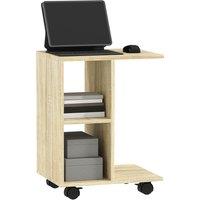 HOMCOM C-Shape End Table Unique Storage Unit w/ 2 Shelves 4 Wheels Freestanding Home Office Furniture Cabinet Square Studio Natural