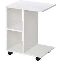 HOMCOM C-Shape End Table Unique Storage Unit w/ 2 Shelves 4 Wheels Freestanding Home Office Furniture Cabinet Square Studio White