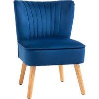 HOMCOM Modern Accent Chair, Fabric Living Room Chair with Rubber Wood Legs and Thick Padding, Dark Blue