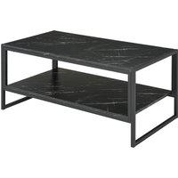 HOMCOM Elegant Two-Tier Coffee Table: Laminate Marble Print Top, Metal Frame, Foot Pads, 2 Shelves, Black Aosom UK