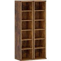 HOMCOM Set of 2 CD Media Display Shelf Unit Tower Rack with Adjustable Shelves, Rustic Brown