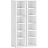 HOMCOM Set of 2 CD Media Display Shelf Unit Tower Rack with Adjustable Shelves, White