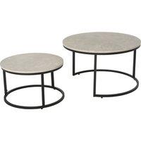 HOMCOM 2 Pcs Stacking Coffee Table Set w/ Steel Frame Marble-Effect Top Foot Pads Nest of Tables Storage Display Black/Grey