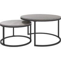 HOMCOM Industrial Nesting Coffee Table Set of 2, Round Coffee Tables, Living Room Table with Wood Effect Top and Steel Frame Aosom UK