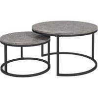 HOMCOM Industrial Nesting Coffee Table Set of 2, Round Coffee Tables, Living Room Table with Faux Marbled Top and Steel Frame