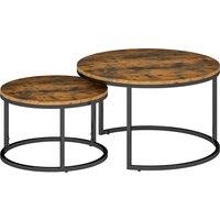 HOMCOM Set of Two Wood-Effect Stacking Tables - Rustic Brown