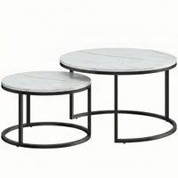 HOMCOM Set of Two Marble-Effect Stacking Tables - White