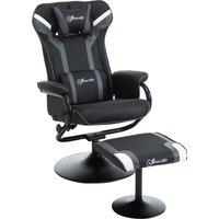 Vinsetto 2 Pieces Video Game Chair and Footrest Set Racing Style Recliner w/Headrest, Lumbar Support Reeling Backrest Pedestal Base Black Deep Grey