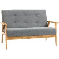 HOMCOM Two Seater Couch, Compact 2 Seater Sofa with Linen Upholstery, Rubberwood Legs, Dark Grey Aosom UK