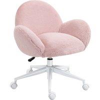 HOMCOM Fluffy Leisure Home Office Chair with Backrest and Armrest, Makeup Chair with Wheels for Bedroom Living Room, Pink Aosom UK