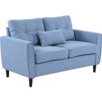 HOMCOM 2 Seat Sofa Double Sofa Loveseat Fabric Wooden Legs Tufted Design for Living Room, Dining Room, Office, Light Blue