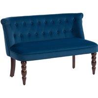 HOMCOM Velvet 2 Seater Sofa, Button Tufted Wingback Loveseat with Rubber Wood Legs for Living Room, Bedroom, Dark Blue