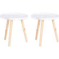 HOMCOM Carved Elegance: Set of 2 Floral Coffee Tables with Tray Top, Wooden Legs, Modern Round Side Tables, White Aosom UK
