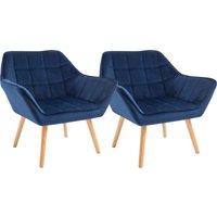 HOMCOM Armchair Accent Chair Wide Arms Slanted Back Padding Iron Frame Wooden Legs Home Bedroom Furniture Seating Set of 2 Blue Aosom UK
