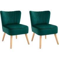 HOMCOM Velvet Accent Chair Occasional Tub Seat Padding Curved Back with Wood Frame Legs Home Furniture Set of 2 Green Aosom UK