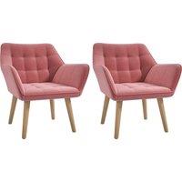 Set of 2 Accent Chair, Arm Chair with Slanted Back, Thick Padding and Rubber Wooden Legs for Living Room, Pink