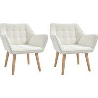 Set of 2 Accent Chair, Arm Chair with Slanted Back, Thick Padding and Rubber Wooden Legs for Living Room, Cream White