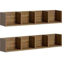 HOMCOM Wooden Shelf Organiser Unit, Wall Mounts Set of 2 84 CD / 56 DVD/Blu-ray/ Media Storage Racks 4 Cubes, Walnut Brown