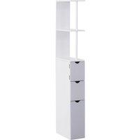HOMCOM Slimline Bathroom Storage Free-Standing Bathroom Cabinet Unit Tall Shelf Toilet Tissue Cupboard w/Drawers - Grey and White Aosom UK