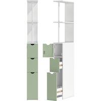 HOMCOM Slim Bathroom Storage Cabinet, Tall Bathroom Floor Cabinet with 2-Tier Shelf and 2 Drawers, White and Light Green