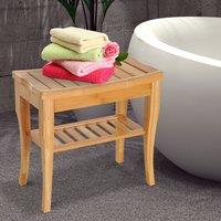 HOMCOM Bamboo Bathroom Shower Bench w/ Lower Shelf Aosom UK
