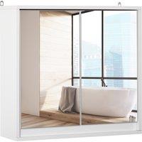 HOMCOM Bathroom Mirror Cabinet, Double Door Wall Mounted with Storage Shelf, Space-Saving Cupboard, 