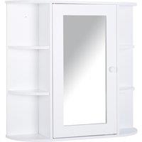 HOMCOM Bathroom Wall Cabinet with Mirror, the Side Shelves & a Handle to Open the Middle Cabinet, 66W x 17D x 63H cm, White Aosom UK