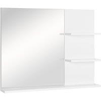 kleankin Wall-Mounted Vanity Mirror: 3-Tier Shelving Unit for Bathroom Storage & Organisation, White Aosom UK