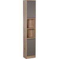 HOMCOM Tall Bathroom Cabinet, Freestanding Bathroom Storage Cabinet with 2 Cupboards 2 Compartments, Anti-Tipping Elevated Base, Grey and Oak Brown