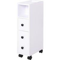 kleankin Slimline Bathroom Storage Unit w/ 2 Drawers 2 Open Compartments Wheels Handles Freestanding Compact Home Office Furniture White Aosom UK