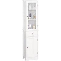 kleankin Bathroom Storage Cabinet with 3-tier Shelf Drawer Door, Floor Cabinet Free Standing Tall Slim Side Organizer Shelves, White Aosom UK