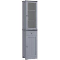 Kleankin Bathroom Storage Unit with 3-tier Shelf Drawer Door, Floor Cabinet Free Standing Tall Slim Side Organizer Shelves, Grey Aosom UK