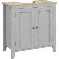 kleankin Under Sink Cabinet, Bathroom Sink Cabinet with 2 Doors, Pedestal Under Sink Design, Freestanding Bathroom Cupboard with Adjustable Shelf, Grey