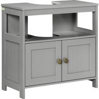 Kleankin Pedestal Under Sink Cabinet, Modern Double Door Bathroom Vanity Storage Unit with Shelves, Light Grey