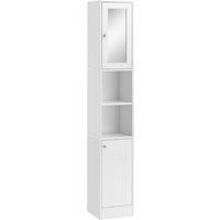 HOMCOM Tall Bathroom Storage Cabinet with Mirror, Freestanding Floor Cabinet Tallboy Unit with Adjus