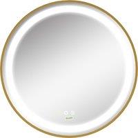 Kleankin Round LED Bathroom Mirror, Dimmable Lighted Wall Mount, 3 Colours, Time Display, Memory Function, 60cm, Silver Aosom UK