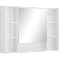 kleankin Wall-mounted bathroom cabinet with mirror, bathroom unit, 7 open shelves and cupboard, 100 x 15 x 70 cm, white
