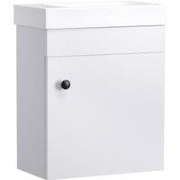 kleankin Bathroom Vanity Unit with Basin, Wall Mounted Bathroom Wash Stand with Sink, Tap Hole and Storage Cabinet, White